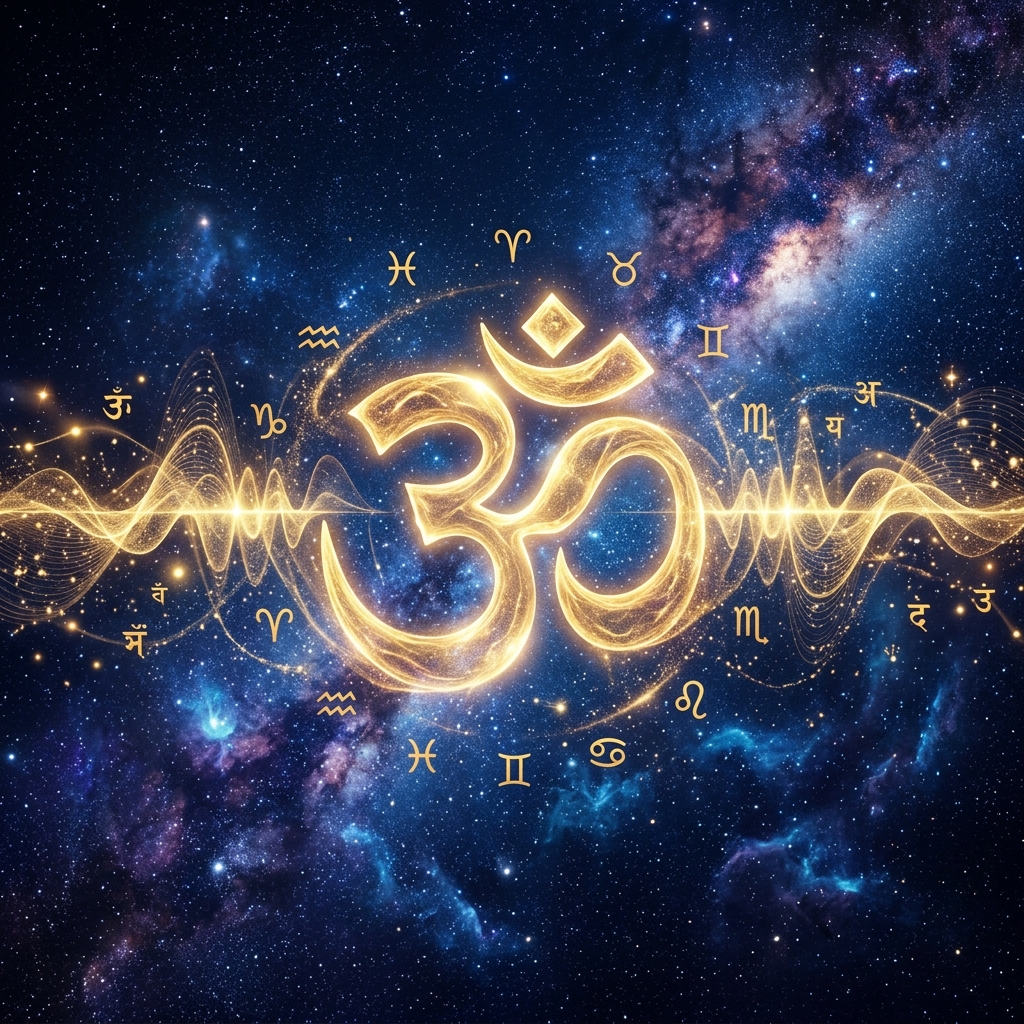 Ethereal soundwave representing the science of Mantras in astrology